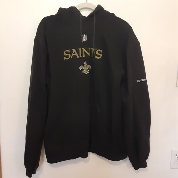 New Orleans Saints Hoodie Sweatshirt Mens L Large Reebok Black Football NFL - Picture 1 of 9